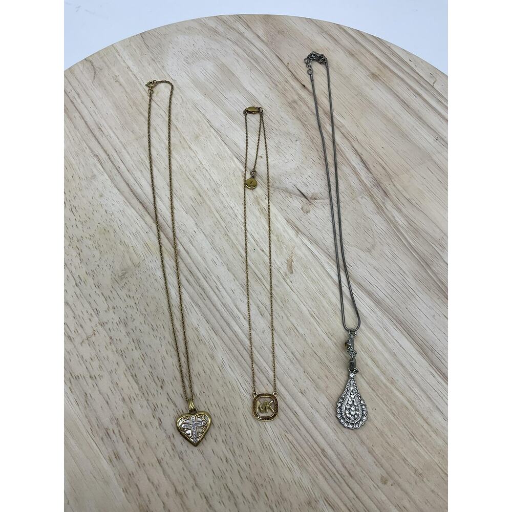 Lot 3 Mixed Brand Necklaces Gold Tone Heart Cross MK Teardrop Womens Jewelry